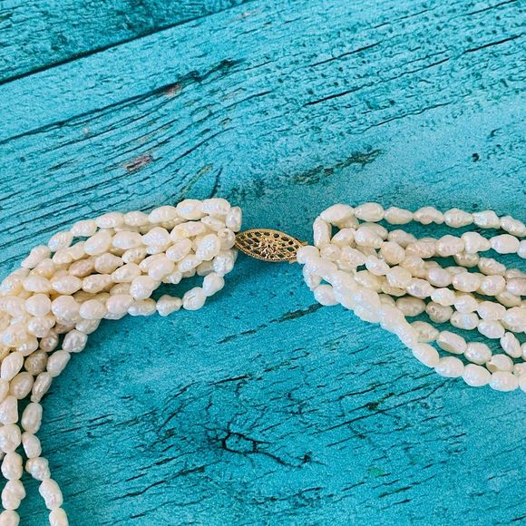 Estate Ten 10 Strand Baroque Pearl 14k Gold Choker Necklace Torsade - Picture 6 of 10